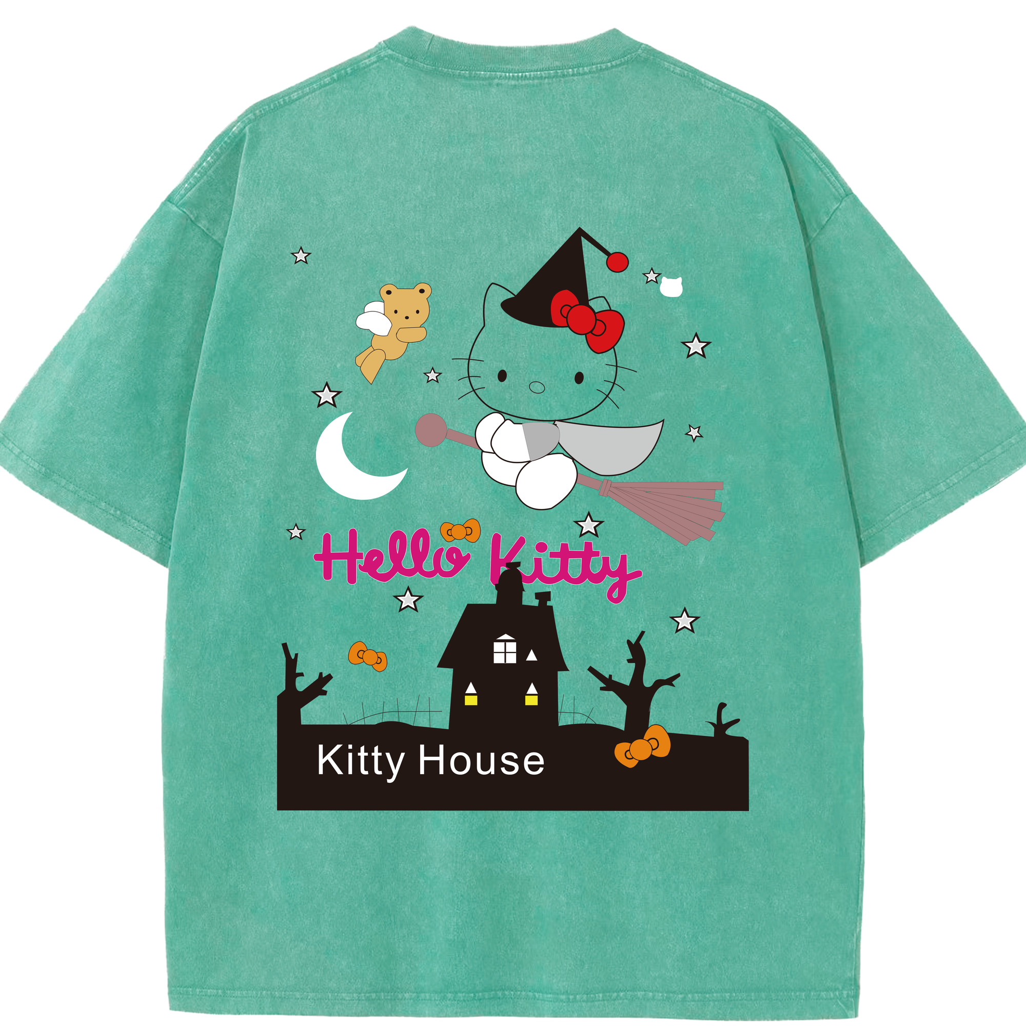 （画像用） Hello Kitty ハローキティ 綿100% ヴィンテージ風 半袖Tシャツ（背面プリント）